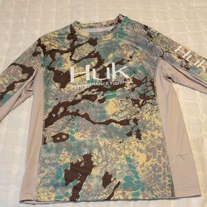 Huk Camo Performance Shirt with Blue and Brown